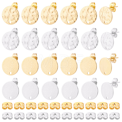 48Pcs 4 Styles 201 Stainless Steel Flat Round Stud Earring Findings STAS-BBC0010-47A-1