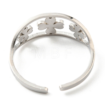 304 Stainless Steel Clover Open Cuff Ring RJEW-F149-04P-1