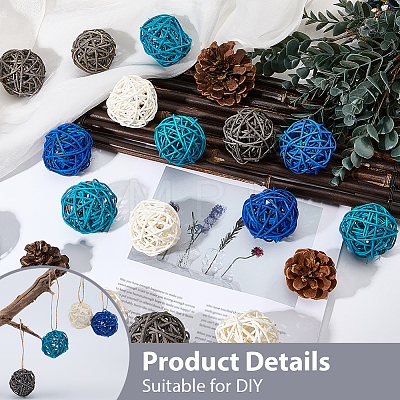 16Pcs 4 Colors Wicker Rattan Balls AJEW-SC0004-26B-1