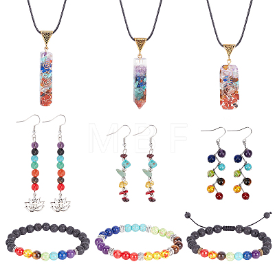 Natural & Synthetic Mixed Gemstone Chakra Yoga Jewelry Set SJEW-AN0001-40-1