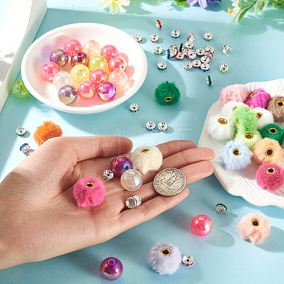 140Pcs 3 Styles Polyester Rabbit Hair with Alloy European Beads DIY-TA0015-26-1