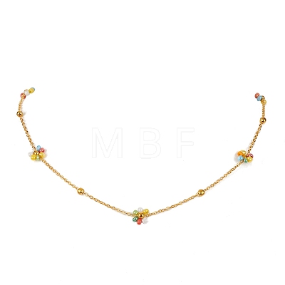 Colorful Glass Seed Beaded Flower Link Chain Bracelets & Necklaces & Anklet SJEW-JS01277-1