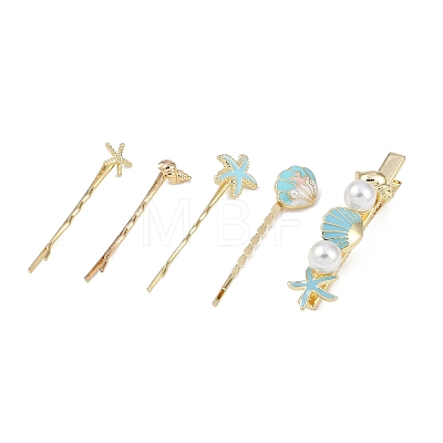 Conch/Starfish/Shell Shape Alloy Hair Bobby Pin Sets AJEW-A056-02B-1