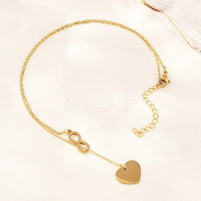 Adjustable 304 Stainless Steel Infinity Heart Pendant Lariat Necklaces NJEW-H093-04G-1