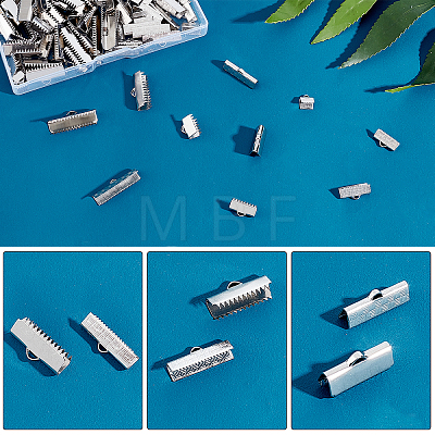   120Pcs 12 Style 304 Stainless Steel Ribbon Crimp Ends STAS-PH0003-45-1