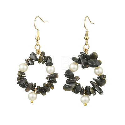 Natural Obsidian Beaded Dangle Earrings EJEW-JE07215-01-1