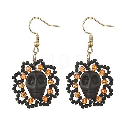 Halloween Gothic Synthetic Turquoise Skull Dangle Earrings EJEW-MZ00807-01-1