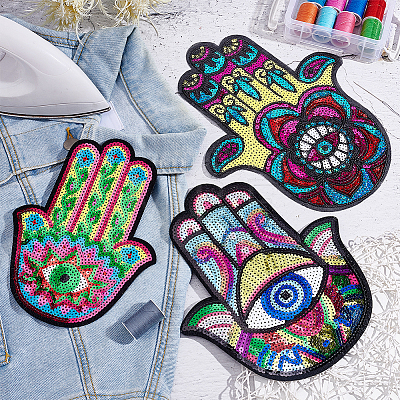 6pcs 3 style Computerized Embroidery Cloth Iron On Sequins Patches PATC-AR0001-01-1