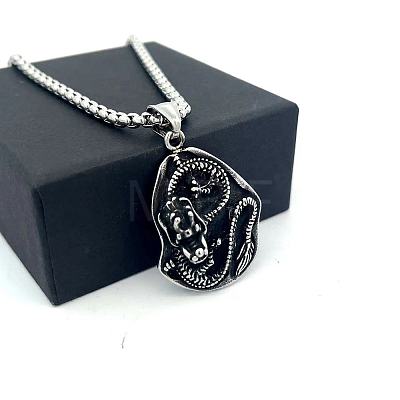 Vintage Punk 304 Stainless Steel Dragon Pendant Necklaces for Men GS6470-1