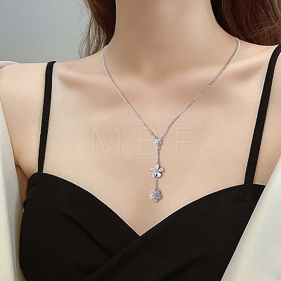 Clear Cubic Zirconia Flower Lariat Necklace JN1062A-1