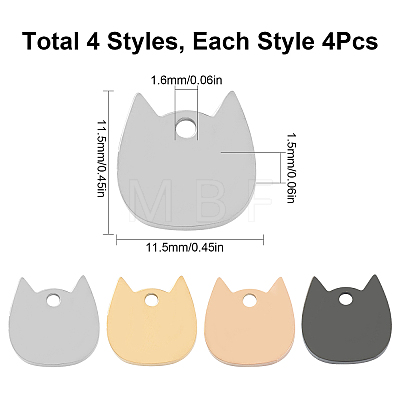 16Pcs 4 Colors 304 Stainless Steel Laser Cut Charms STAS-SC0003-38-1