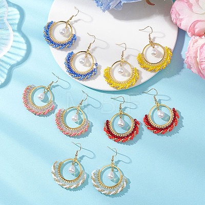 Flat Round Glass Dangle Earrings EJEW-MZ00705-1