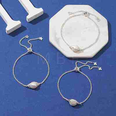 Natural Pearl Link Slider Bracelet BJEW-JB09449-01-1