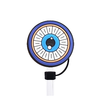 Blue Evil Eye Silicone Cartoon Style Dustproof Straw Cap PW-WG46E63-05-1