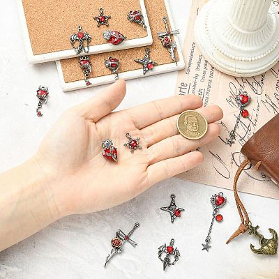 16Pcs 8 Styles Alloy & Resin Rhinestone Pendants FIND-CJ0005-96-1