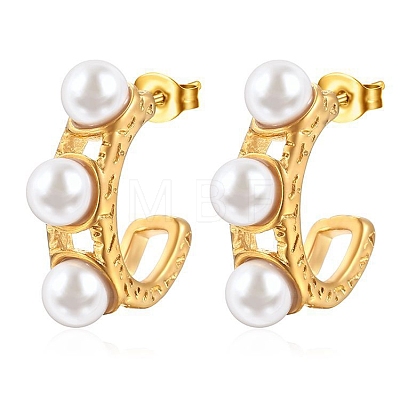 French Retro High-end Ladies Stainless Steel Inlaid Resin Pearl Stud Earrings PW-WG85BB1-01-1