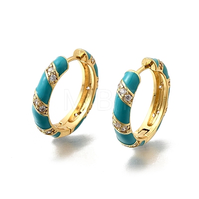 Brass Micro Pave Clear Cubic Zirconia Huggie Hoop Earrings EJEW-H121-22G-02-1
