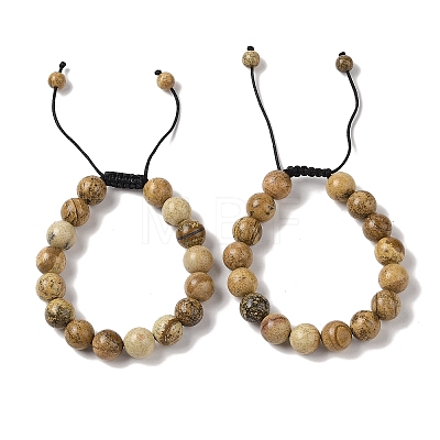 10mm Round Natural Picture Jasper Braided Bead Bracelets BJEW-C067-01C-28-1