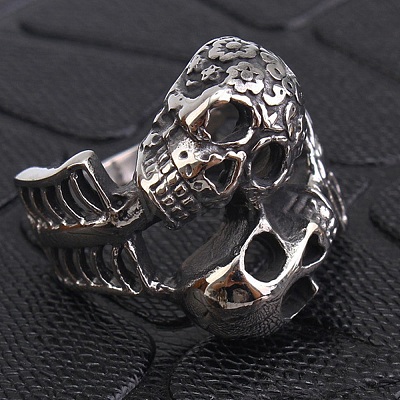 Steam Punk Style 316L Surgical Stainless Steel Skull Finger Rings SKUL-PW0005-07D-1