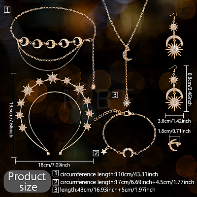 ANATTASOUL Moon & Star & Sun Rhinestone Jewelry Set SJEW-AN0001-53-1