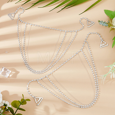 Alloy & Iron Crystal Rhinestone Tassel Sexy Shoulder Bra Body Chains AJEW-WH0455-359P-1