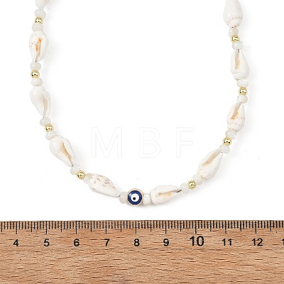 Ocean Natural Trochid Shell & Alloy Enamel Blue Evil Eye Beaded Necklaces NJEW-JN06307-1