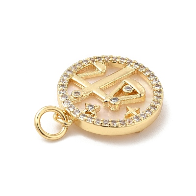 Brass Clear Cubic Zirconia with Shell Pendants KK-G450-02G-05-1