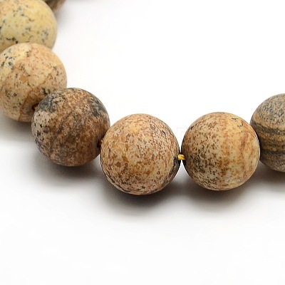 Frosted Natural Picture Jasper Round Bead Strands G-M064-12mm-05-1