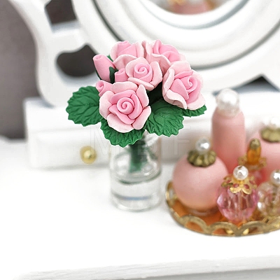 Polymer Clay Rose with Resin Vase Miniature Ornaments PW-WG42D34-02-1