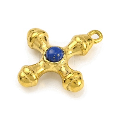 Natural Lapis Lazuli & 304 Stainless Steel Cross Pendants LS-STAS-H221-01G-06-1