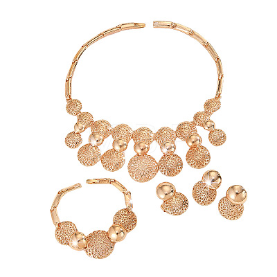 Alloy Filigree Round Floral Bracelets & Stud Earrings & Necklaces & Rings Sets for Women WGF7C8E-01-1