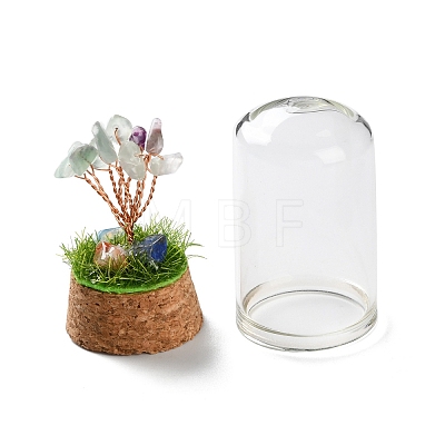 Natural Fluorite Chips Money Tree in Dome Glass Bell Jars with Wood Base Display Decorations DJEW-K030-02K-1