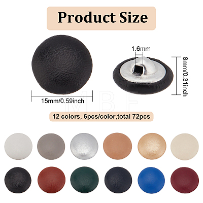 72Pcs 12 Colors 1-Hole PU Leather Buttons DIY-BC0006-43-1