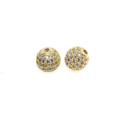 CZ Brass Micro Pave Grade AAA Clear Color Cubic Zirconia Round Beads KK-O065-8mm-05G-NR-1