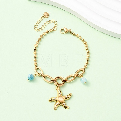 Starfish 304 Stainless Steel Charm Bracelets BJEW-C135-02G-1