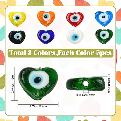 40Pcs 8 Colors Handmade Evil Eye Lampwork Beads Strands LAMP-YW0004-27-1