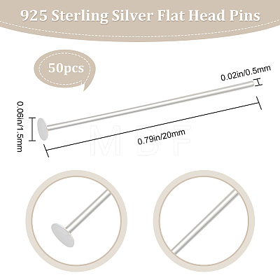 925 Sterling Silver Flat Head Pins STER-BBC0002-14B-1