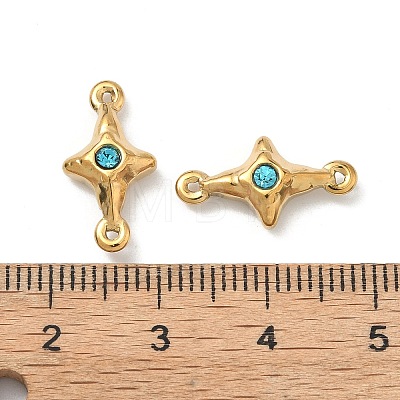 304 Stainless Steel Aquamarine Rhinestone Connector Charms STAS-L308-03A-G-1