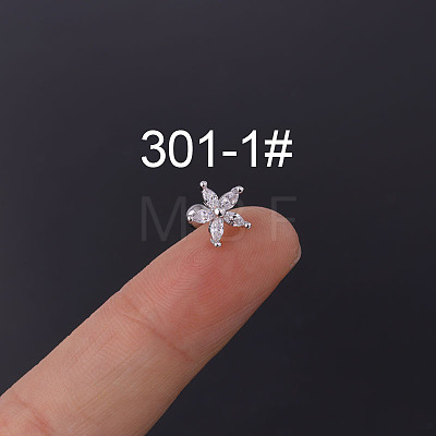 Flower 316L Surgical Stainless Steel Micro Pave Cubic Zirconia Cartilage Earrings WGAF33A-01-1