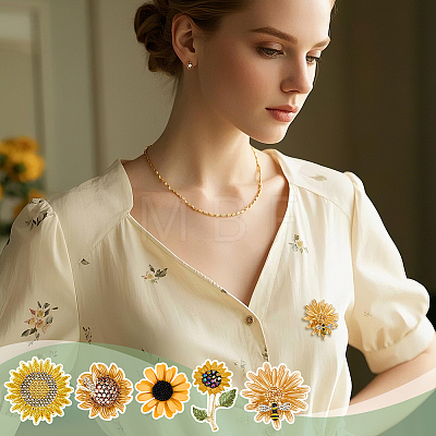 5Pcs 5 Styles Sunflower Alloy Rhinestone Lapel Pins for Backpack Clothes JEWB-OC0001-05-1