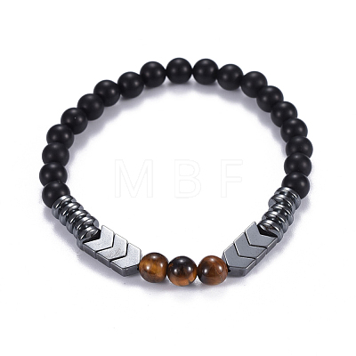 Natural Black Agate(Dyed) & Mixed Stone Beads Stretch Bracelets BJEW-JB04219-1