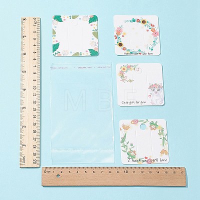 40Pcs 4 Styles Square Floral Paper Hair Clip Display Cards DIY-FS0004-22-1