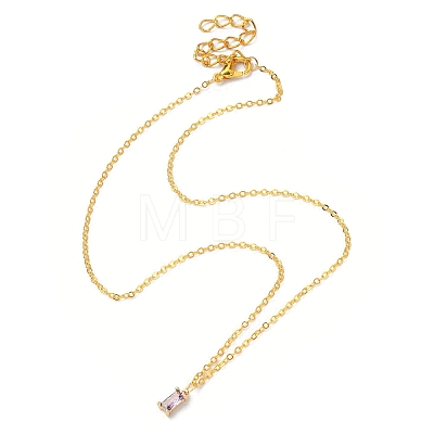 Glass Rectangle Pendant Necklace with Golden Brass Cable Chains Necklace for Women NJEW-FZ00011-1