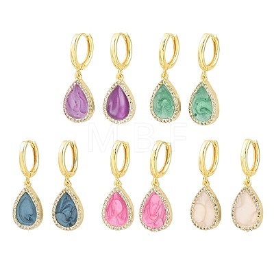 Brass Micro Pave Cubic Zirconia Hoop Dangle Earrings KK-CBA8324-11G-1