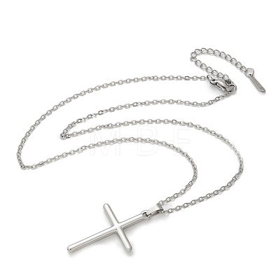 304 Stainless Steel Cross Pendant Cable Chain Necklaces NJEW-S442-05P-1