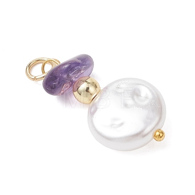 Flat Round ABS Plastic Imitation Pearl Pendants PALLOY-JF05020-1