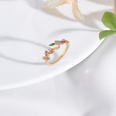 1Pc Brass Micro Pave Cubic Zirconia Cuff Rings for Women RJEW-LP0002-23A-1