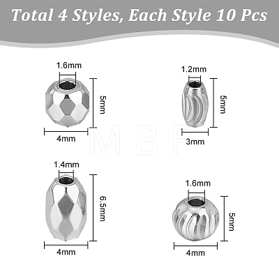 Unicraftale 40Pcs 4 Style 201 Stainless Steel Beads STAS-UN0045-25-1