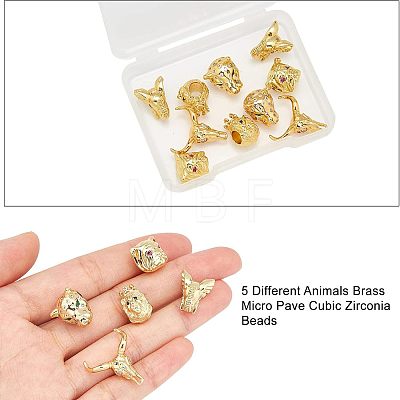  10Pcs 5 Style Brass Micro Pave Cubic Zirconia Beads ZIRC-NB0001-61-1