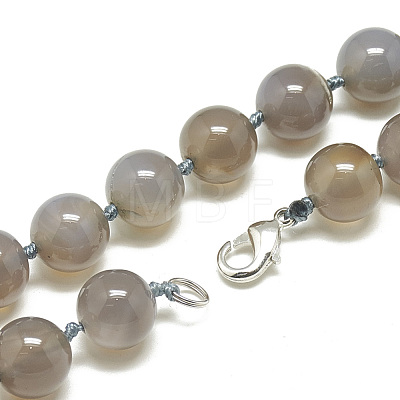 Natural Grey Agate Beaded Necklaces NJEW-S404-17-1